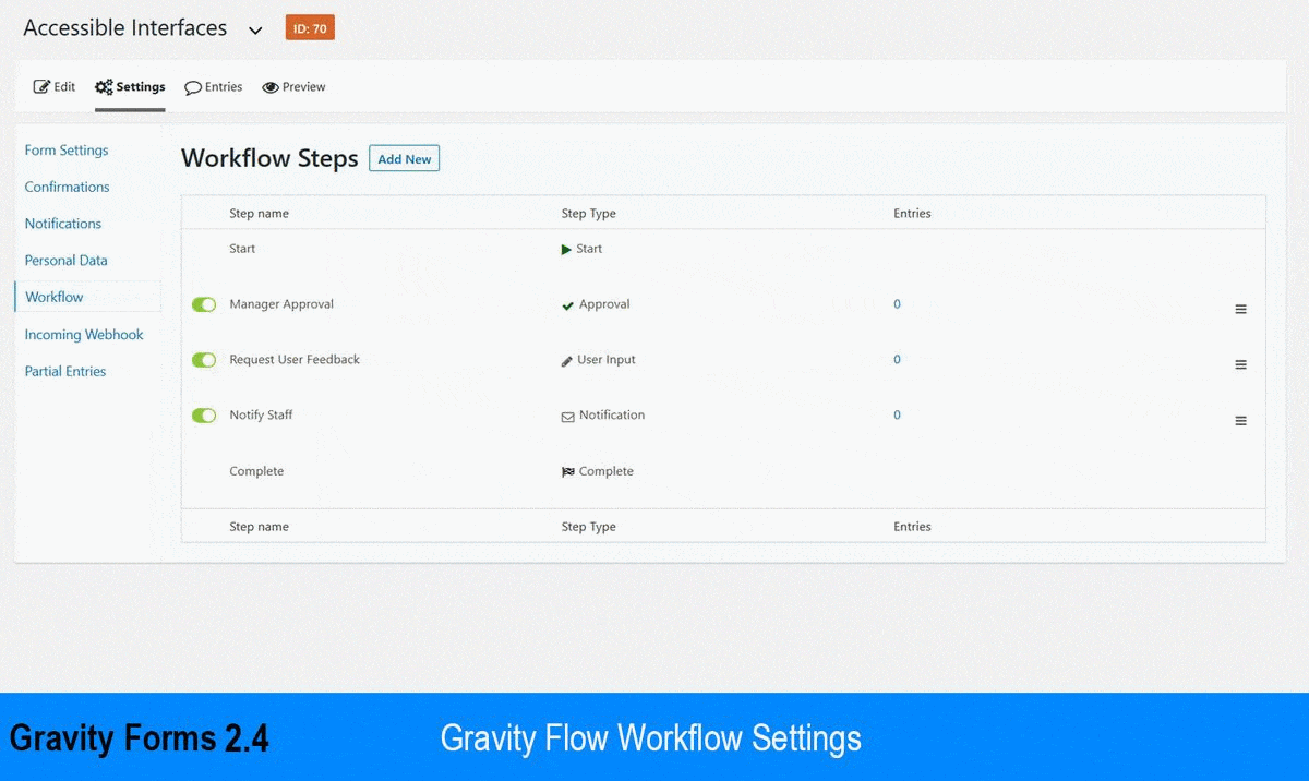 Visual differences between Gravity Forms 2.4 and 2.5 for the Workflow Settings screen