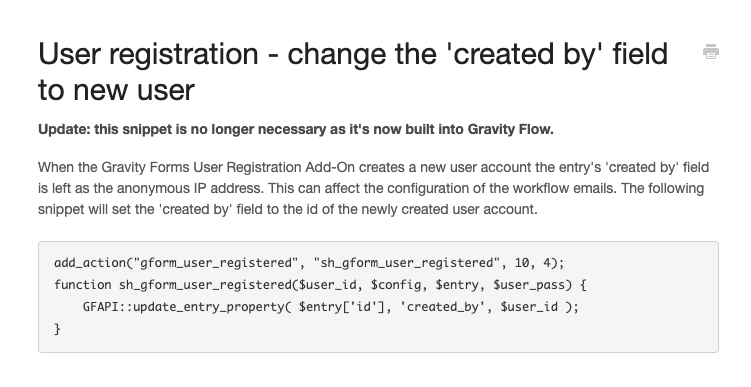 User registration snippet now built into Gravity Flow