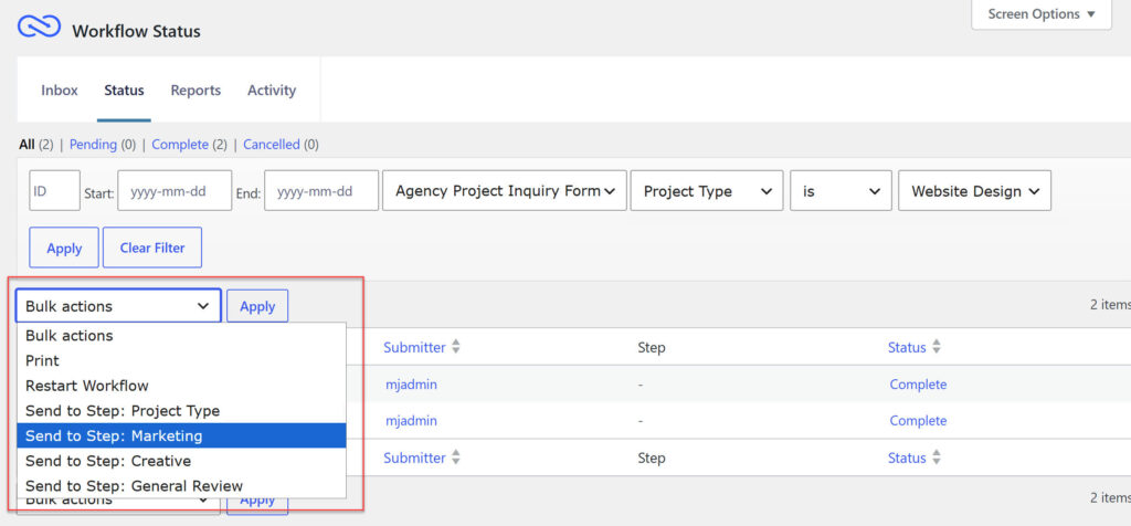 Gravtiy Flow-Send to Step Bulk Actions